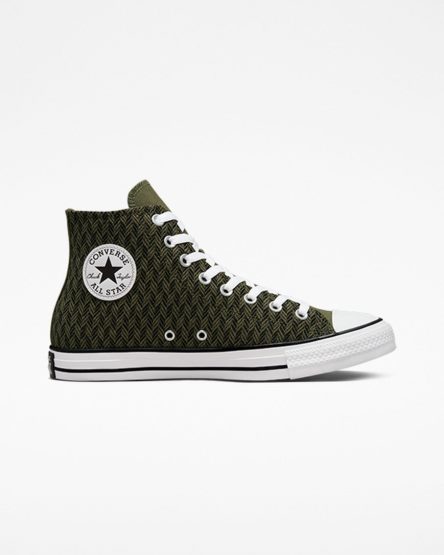 Tenis Converse Chuck Taylor All Star Herringbone Cano Alto Feminino Verde Oliva Pretas Branco | PT D054PT0